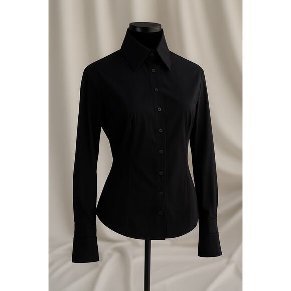 Anne Fontaine, Black Alison Button Up Top, 40 Double Collar & Cuffs Classic $350 - Picture 1 of 11